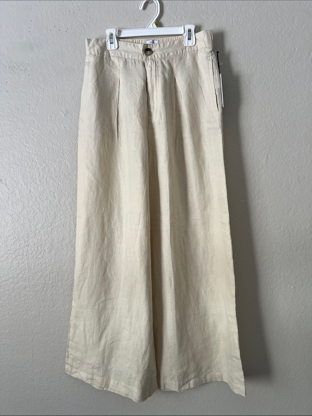NWT H by Halston Cream Wide-Leg 100% Linen Pants Size M
